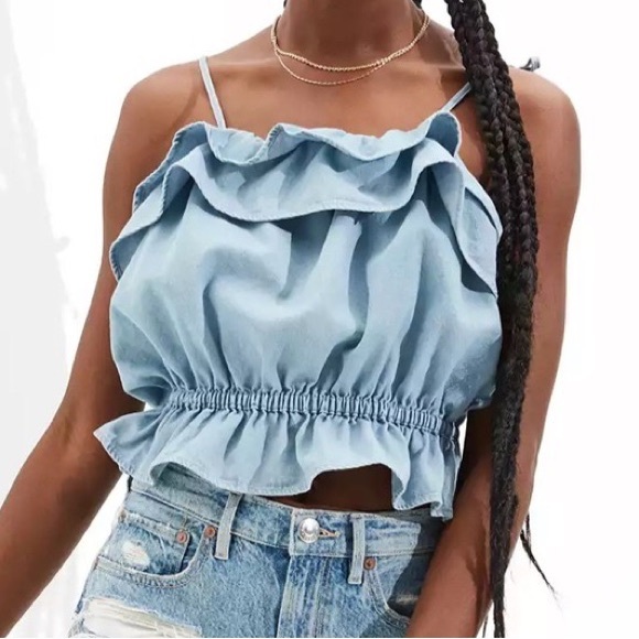 AE Chambray Ruffle Top - Picture 1 of 4